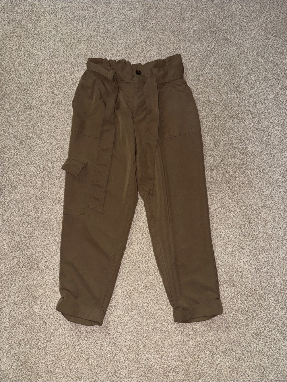 POPSUGAR Olive Paperbag Cargo Pants with Self-Tie Belt